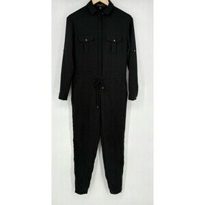 Ted Baker Triksie Jumpsuit Black Rolled Long‎ Sleeve Drawstring V Neck 0